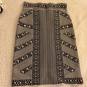BCBGMaxAzria Black and White Geometric Pencil Skirt